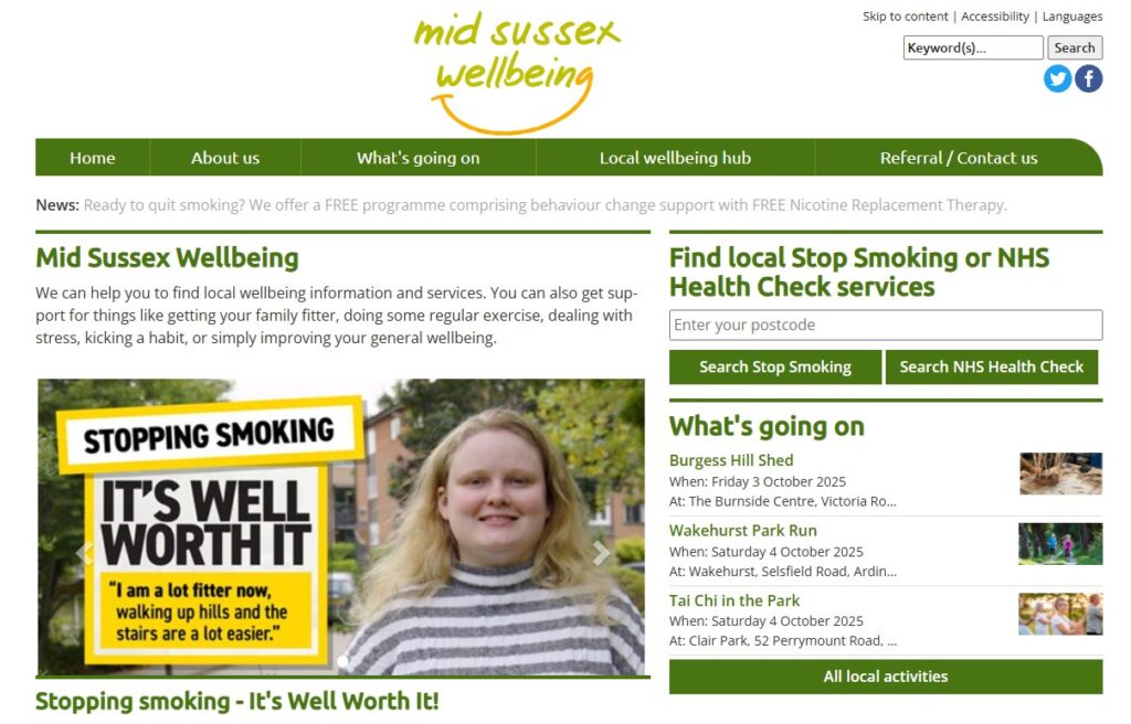 Mid Sussex Well Being - Website Screenshot