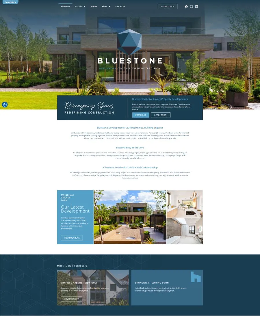 Bluestone Developments website — homepage