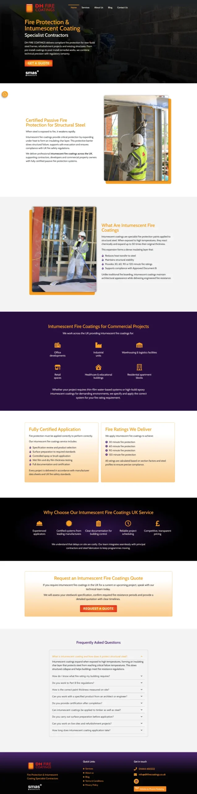 DH Fire Coatings website — full page